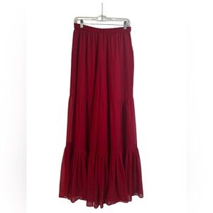 Chic Red Wide Leg Tiered Pants